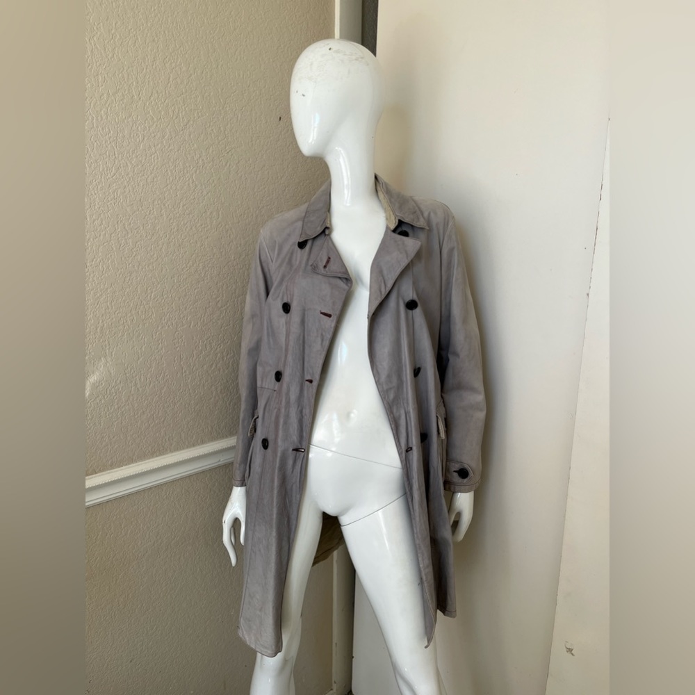 NIGEL PRESTON VINTAGE! Rare 90’s Grey Leather Lined Trench Coat Sz S